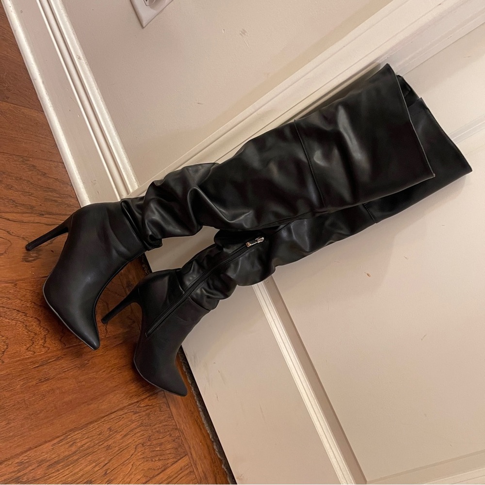 Black over the knee leather boots